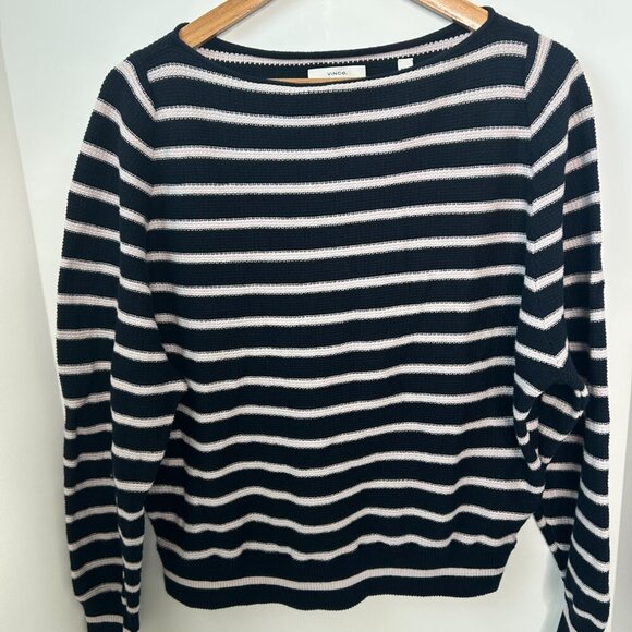 Vince Sweaters - Vince Women’s Navy & White Striped Waffle Sweater | Size L | 100%